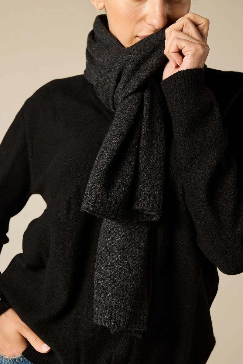 100% Cashmere Scarf in Dark Charcoal Marle Grey