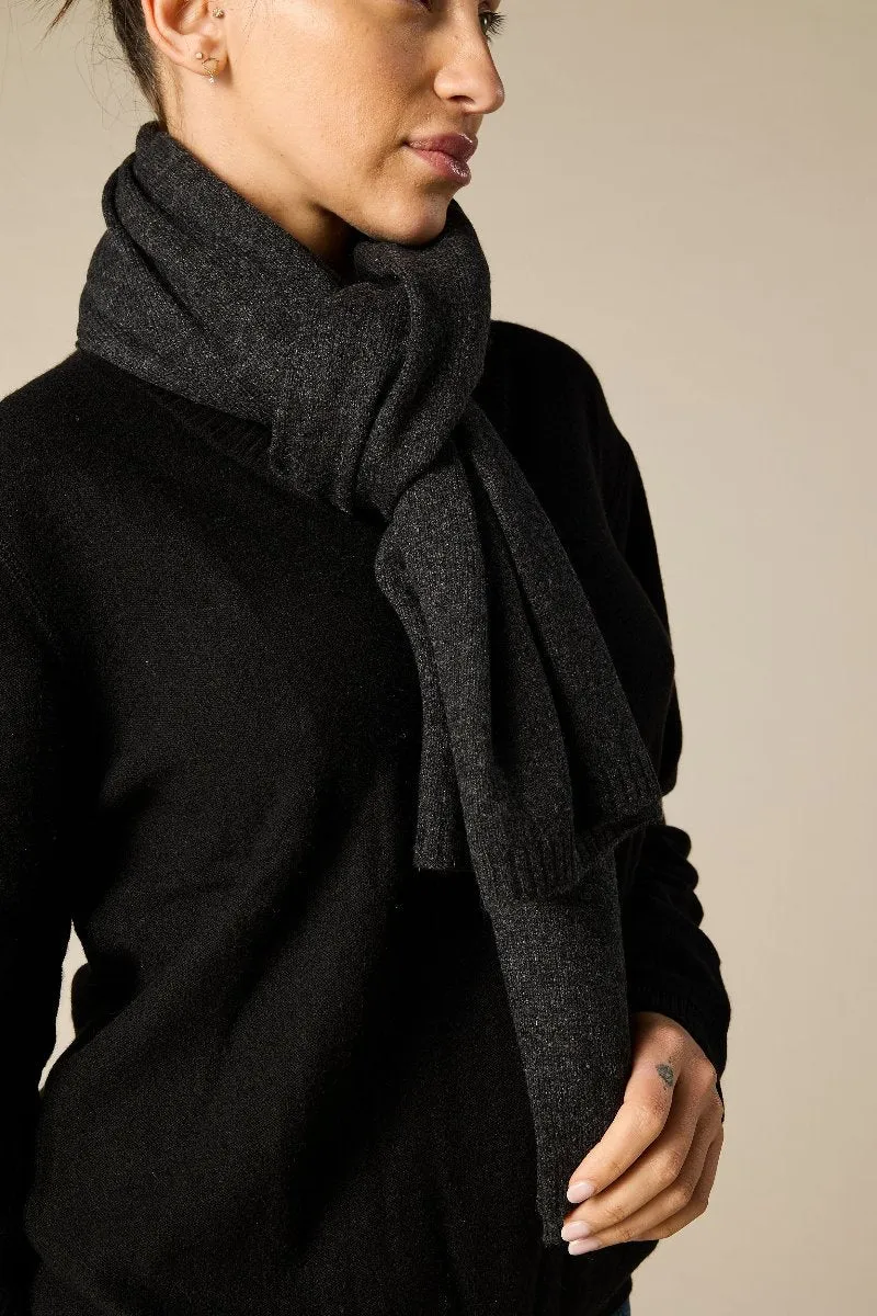 100% Cashmere Scarf in Dark Charcoal Marle Grey