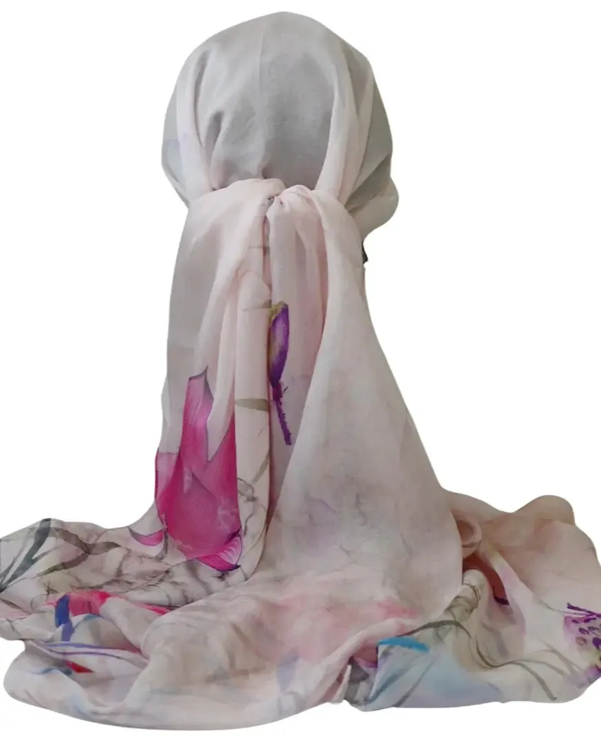 100% Pure Mulberry Silk, Sheer Rectangular Headscarves