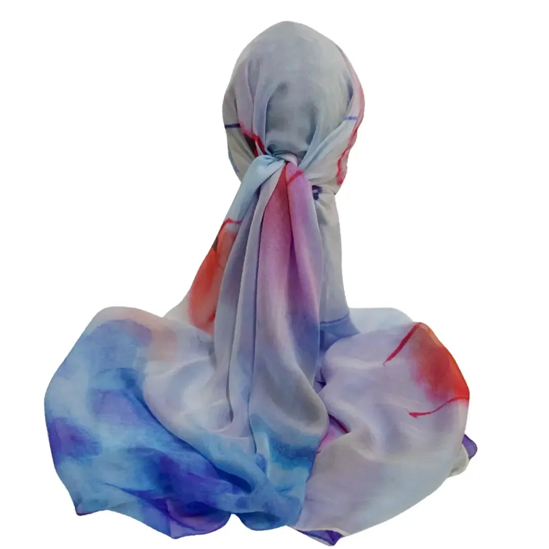 100% Pure Mulberry Silk, Sheer Rectangular Headscarves