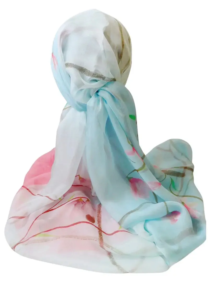 100% Pure Mulberry Silk, Sheer Rectangular Headscarves