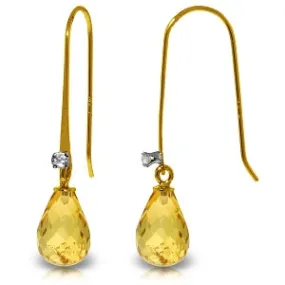 1.38 Carat 14K Solid Yellow Gold Fish Hook Earrings Diamond Citrine