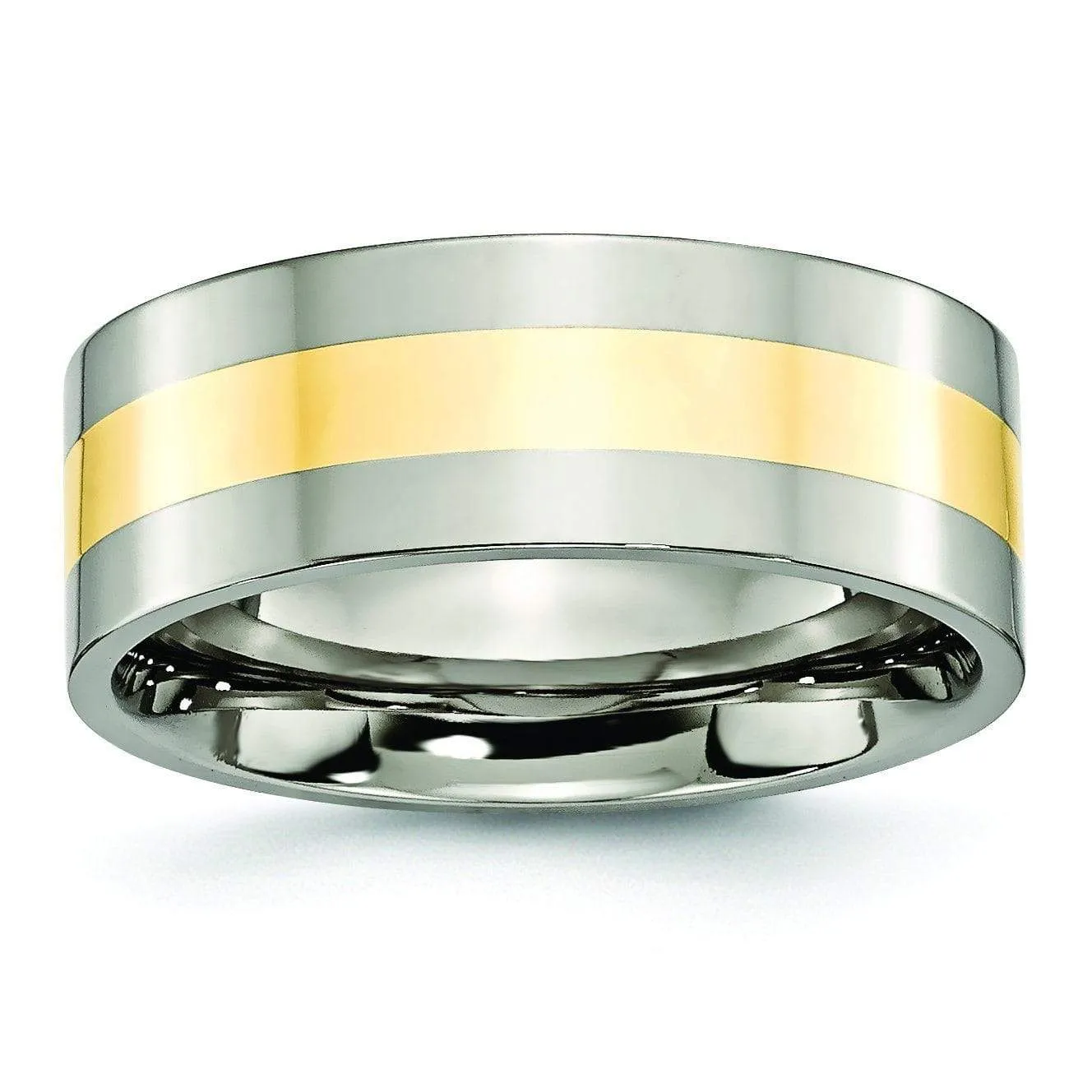 14k Gold and Titanium Ring Flat Polished Finish in 8mm