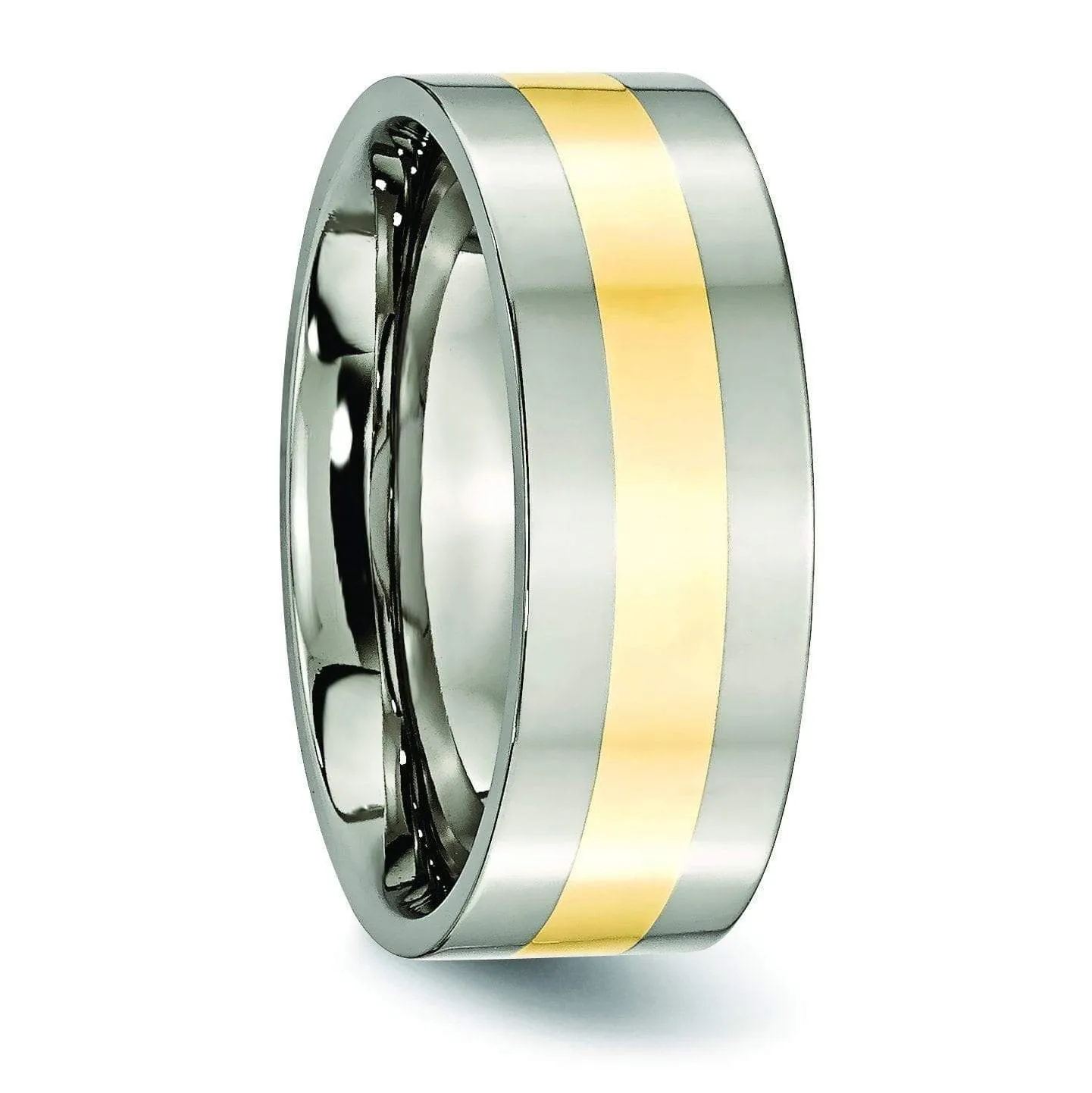 14k Gold and Titanium Ring Flat Polished Finish in 8mm