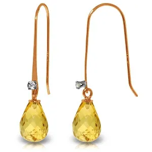 14K Solid Rose Gold Fish Hook Earrings w/ Diamond & Citrine