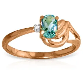 14K Solid Rose Gold Ring Natural Diamond & Blue Topaz