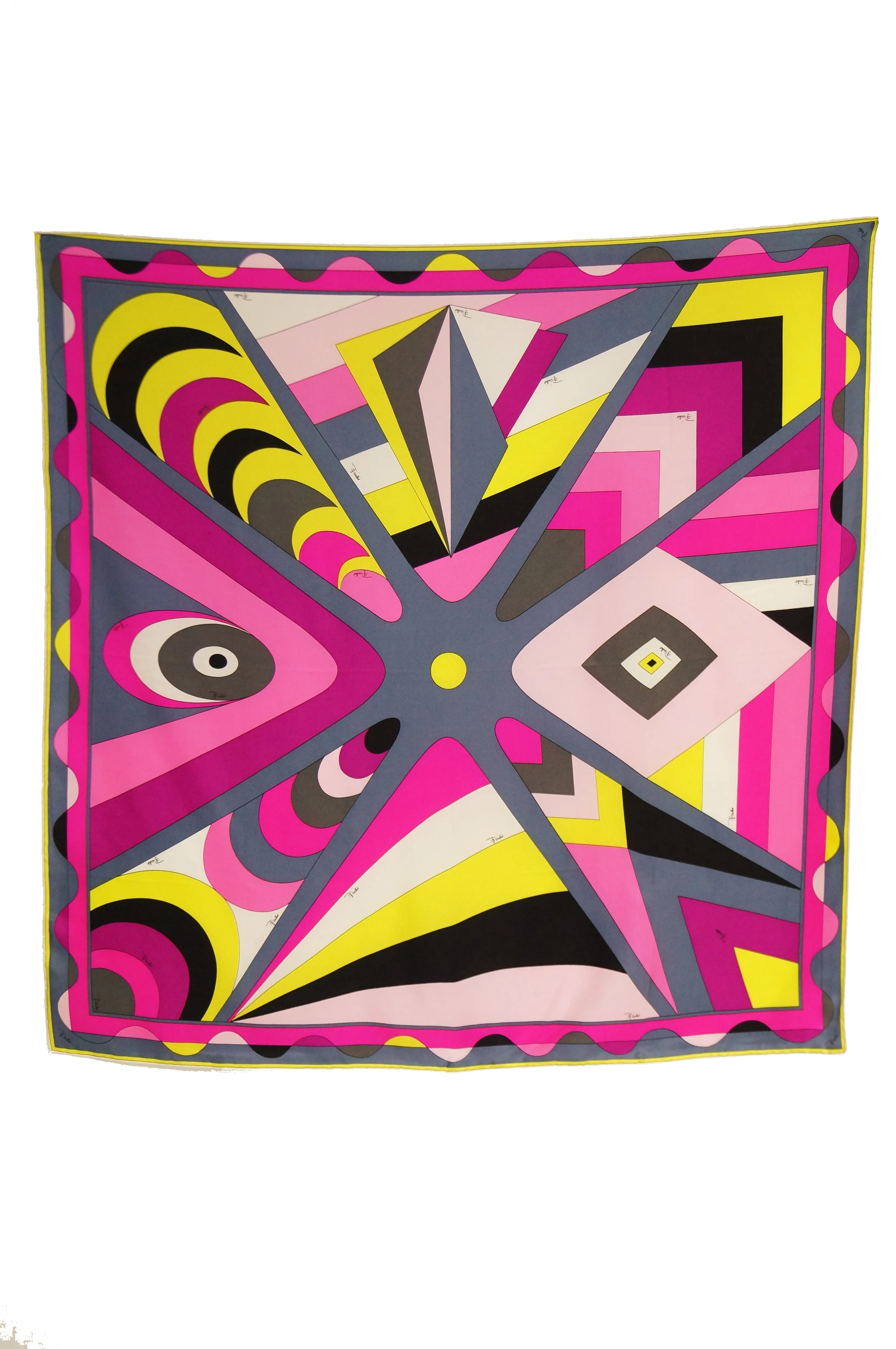 1960s Emilio Pucci Pink Geometric Silk Scarf In Original Sleeve