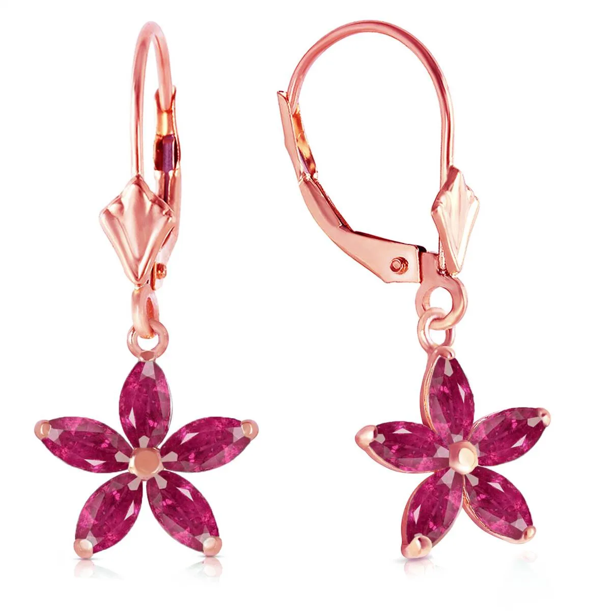 2.8 Carat 14K Solid Rose Gold Leverback Earrings Natural Ruby