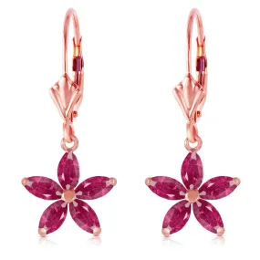 2.8 Carat 14K Solid Rose Gold Leverback Earrings Natural Ruby