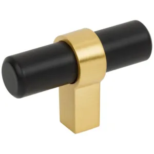 2" Overall Length Matte Black with Brushed Gold Key Grande Cabinet "T" Knob