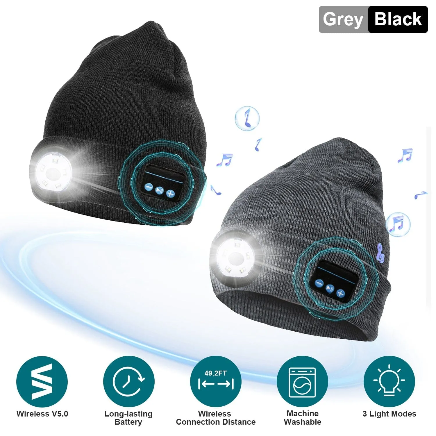 5.0 Wireless Beanie Hat with 3 Lighting Modes