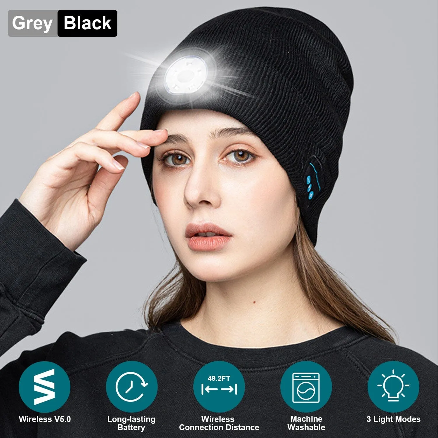 5.0 Wireless Beanie Hat with 3 Lighting Modes