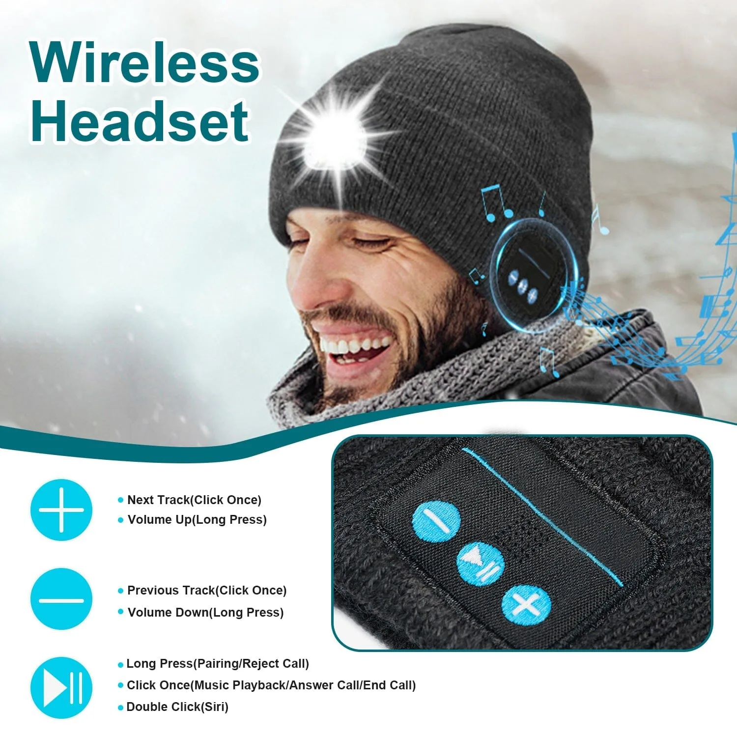 5.0 Wireless Beanie Hat with 3 Lighting Modes