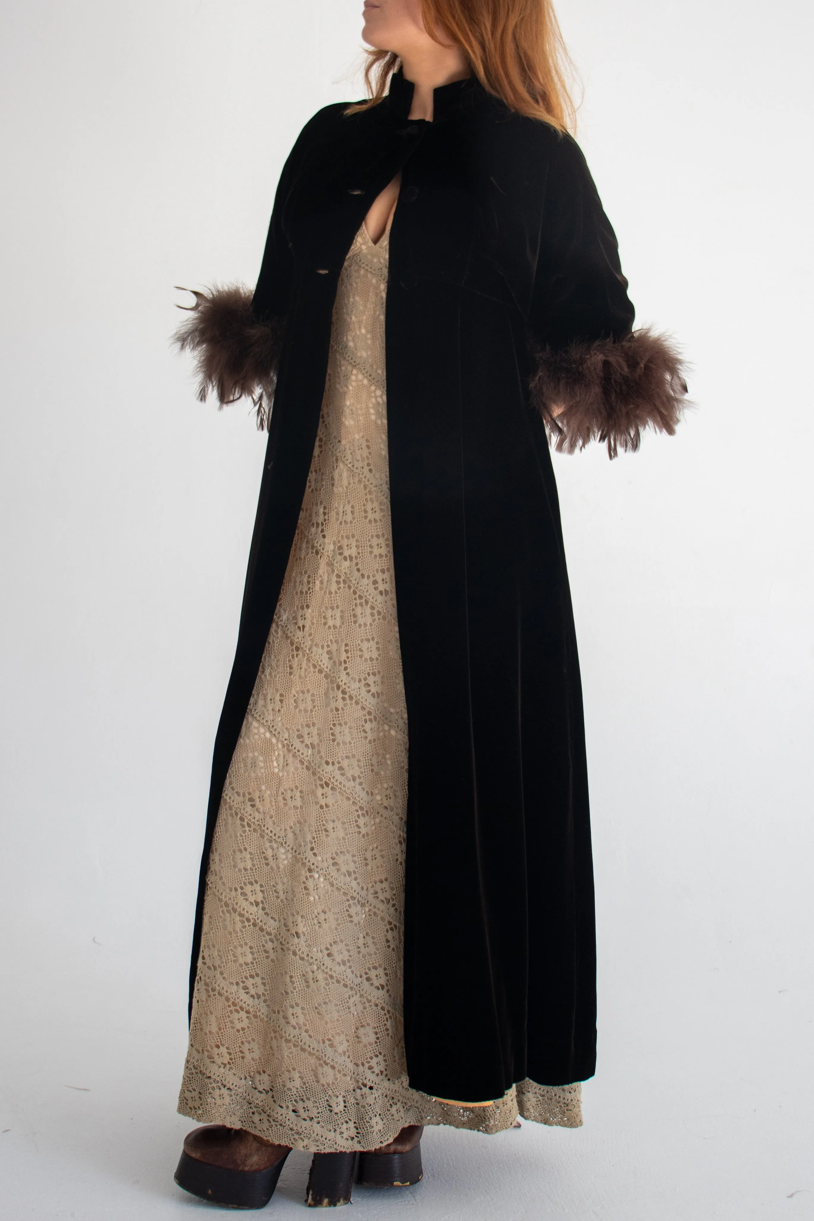 60s Velvet Feathered Coat