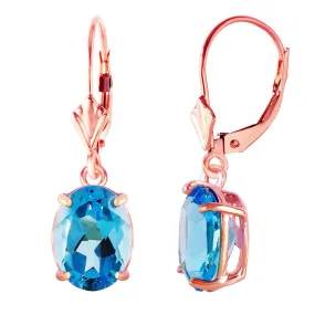 6.25 Carat 14K Solid Rose Gold Oval Blue Topaz Leverback Earrings