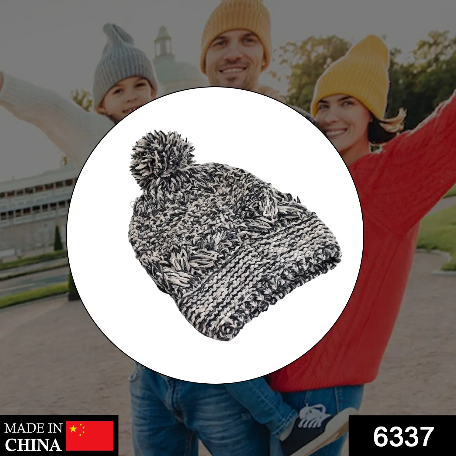 6337 Men's and Women's Skull Slouchy Winter Woolen Knitted Black Inside Fur Beanie Cap.