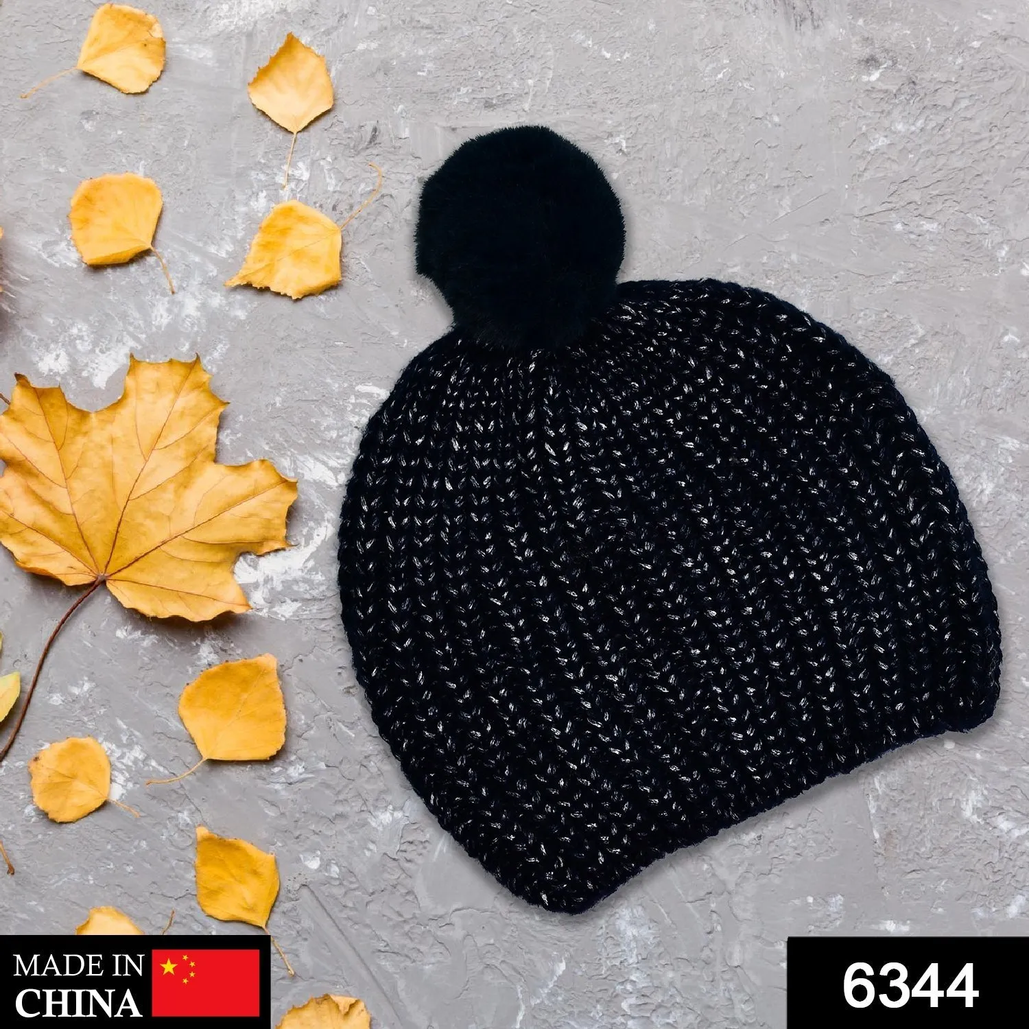 6344 Men's and Women's Skull Slouchy Winter Woolen Knitted Black Inside Fur Beanie Cap.