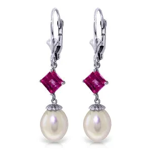 9.5 Carat 14K Solid White Gold Contributions Pearl Pink Topaz Earrings