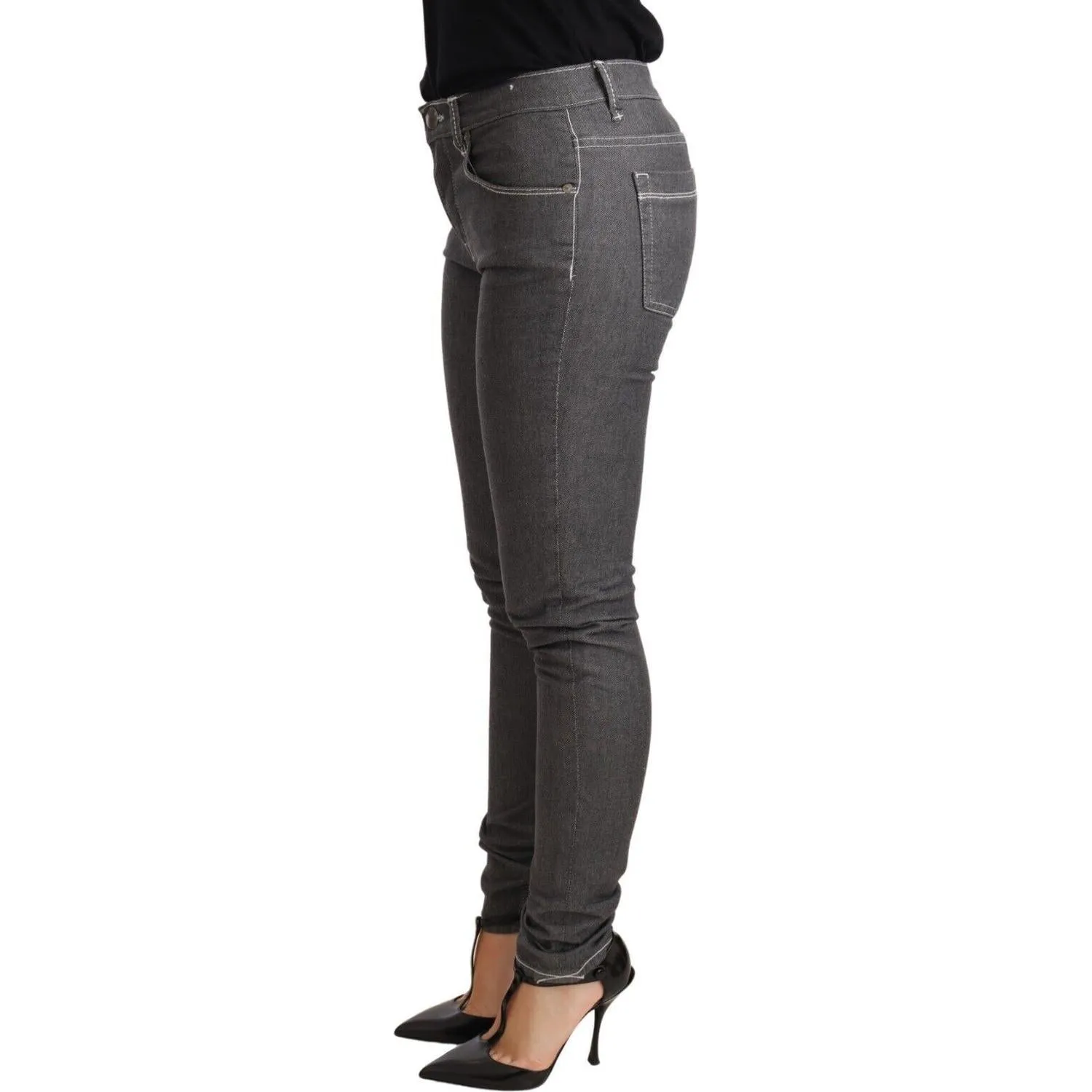 Acht Elegant Gray Mid Waist Skinny Jeans