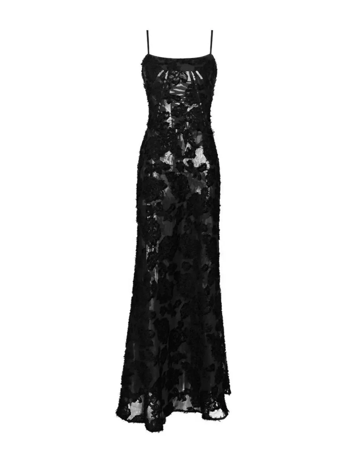 Aiertu Black Sexy Party Midi Dress Women Summer See-through Strap Y2k Dress Female Lace Chic Korean Fashion Slim Vintage Dress 2024 New