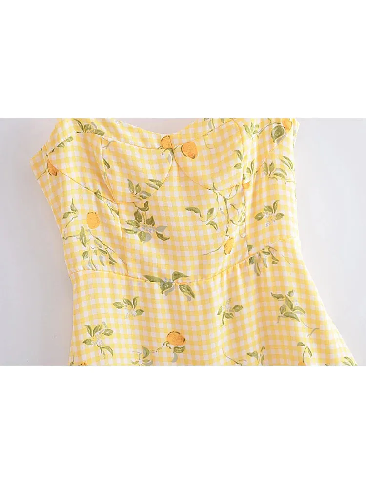 Aiertu  Summer Women French Style Prairie Chic Plaid Flower Print Sexy Sling Dress Vintage Ladies A-line Short Chiffon Sundress