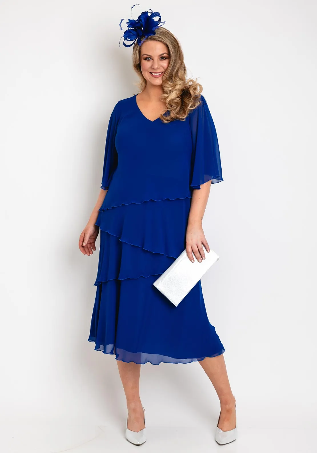 Allison Chiffon Layered Top & Skirt Two Piece, Royal Blue