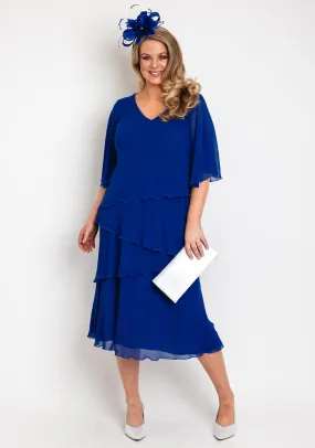 Allison Chiffon Layered Top & Skirt Two Piece, Royal Blue