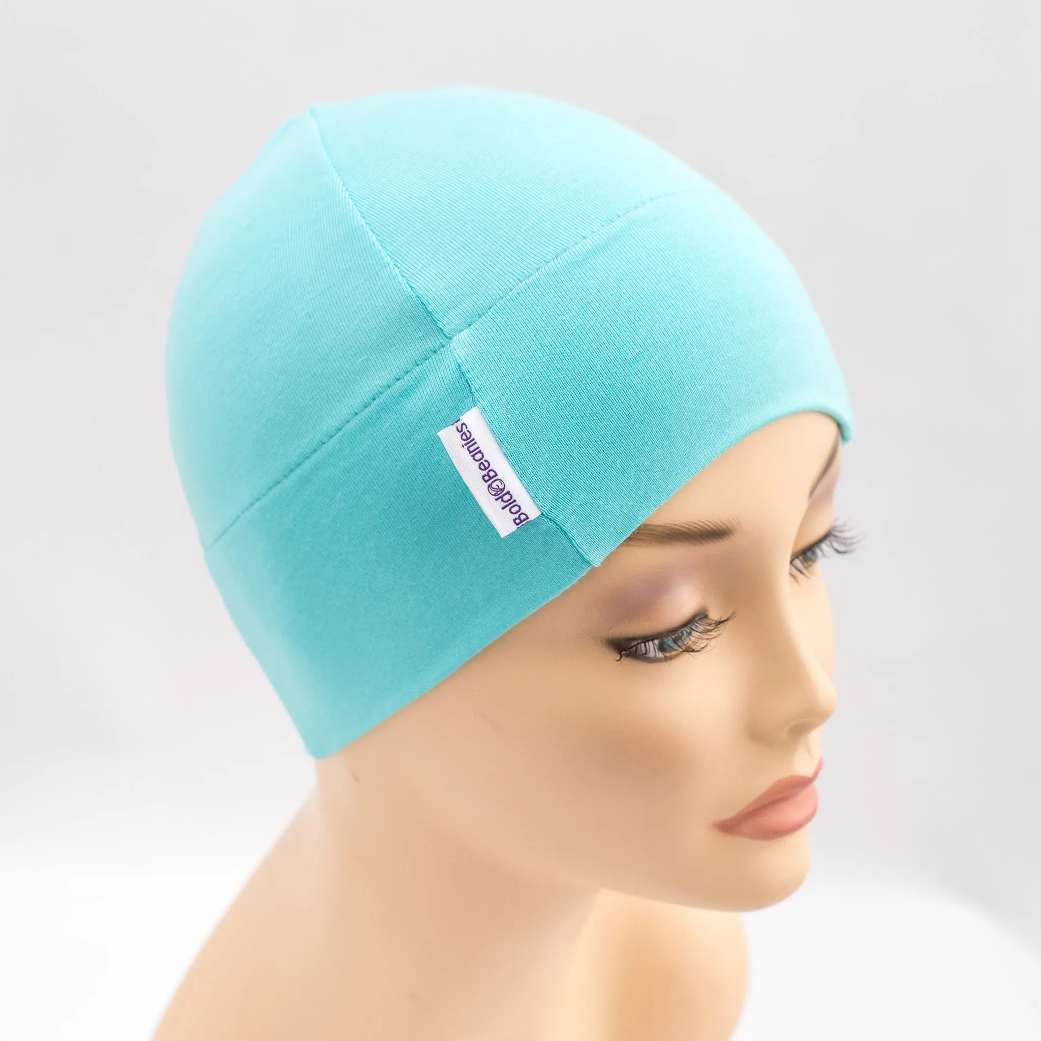 Aqua Plain Cotton Cancer Beanie Hat