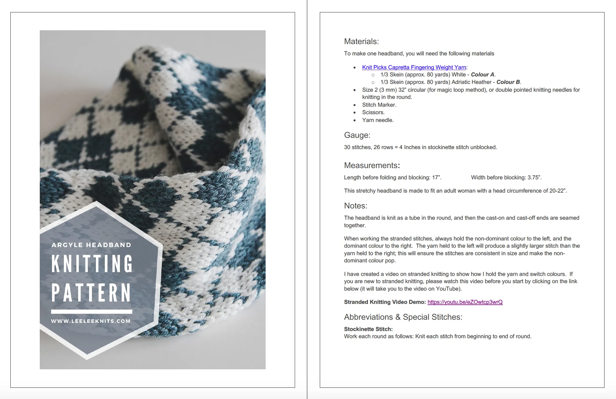 Argyle Headband / Ear Warmer Knitting Pattern