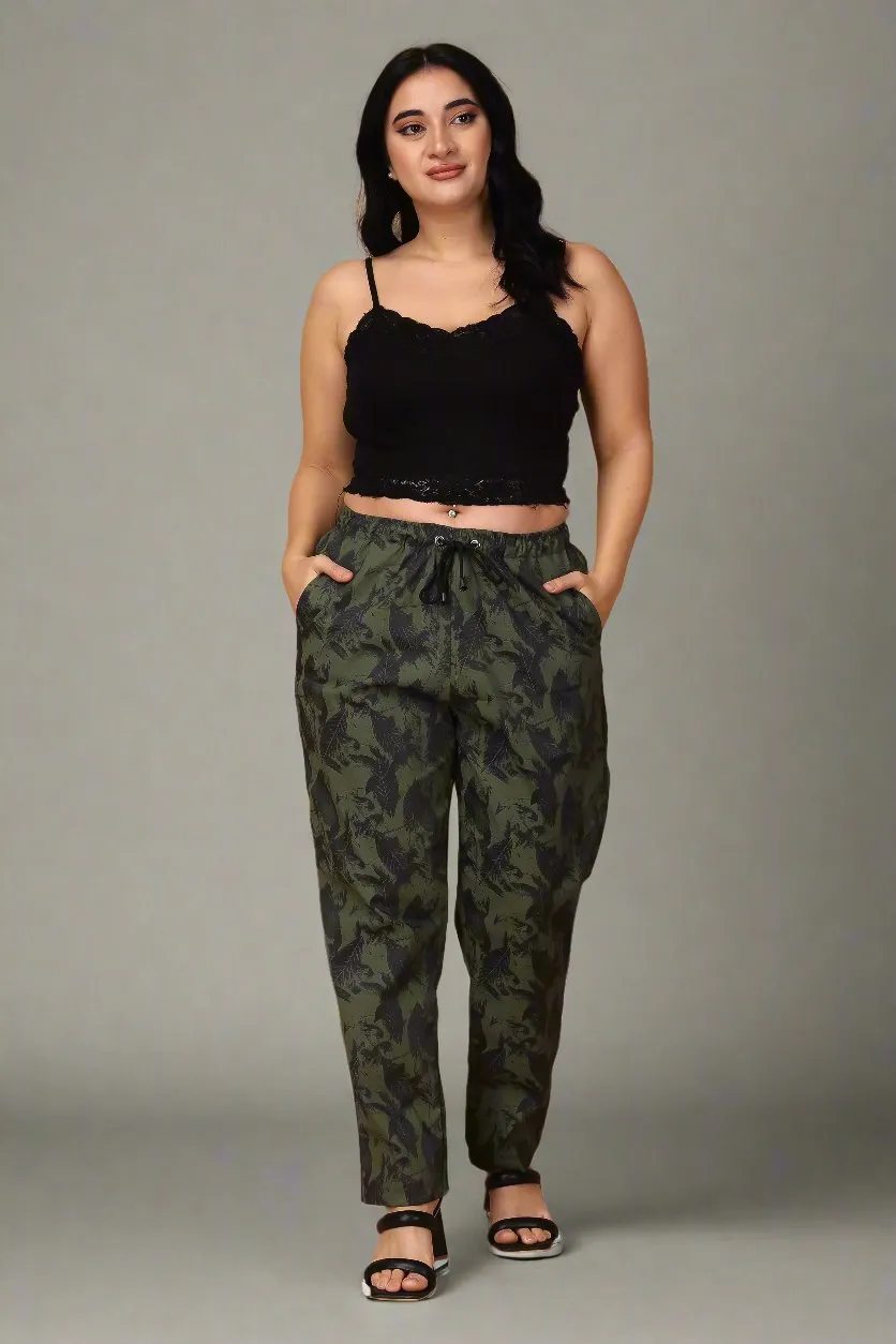 Army Green Cotton Lycra Pants