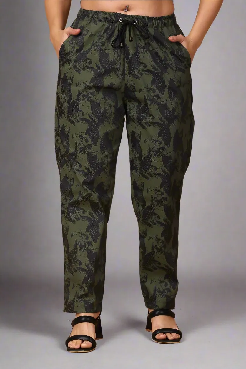 Army Green Cotton Lycra Pants