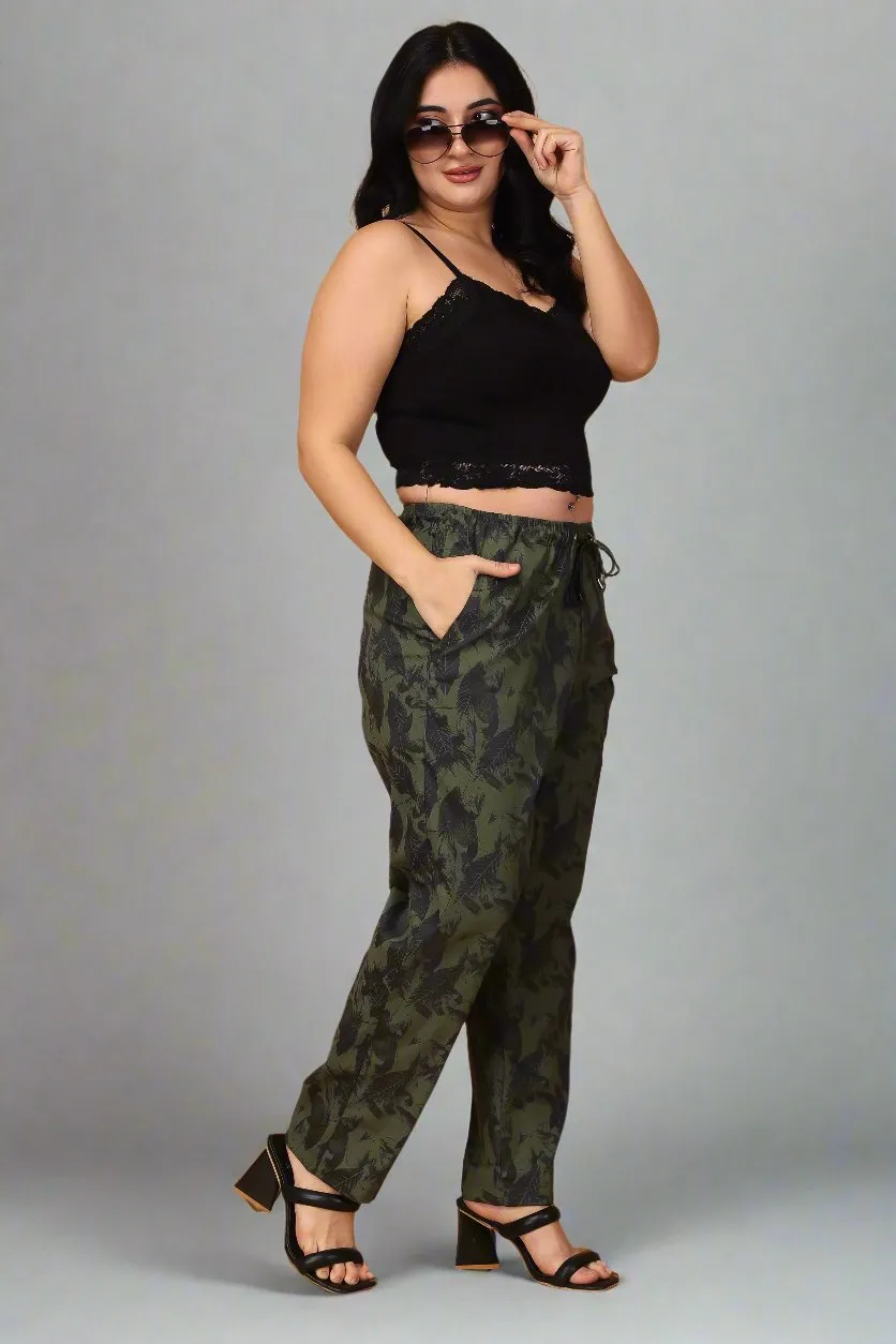 Army Green Cotton Lycra Pants