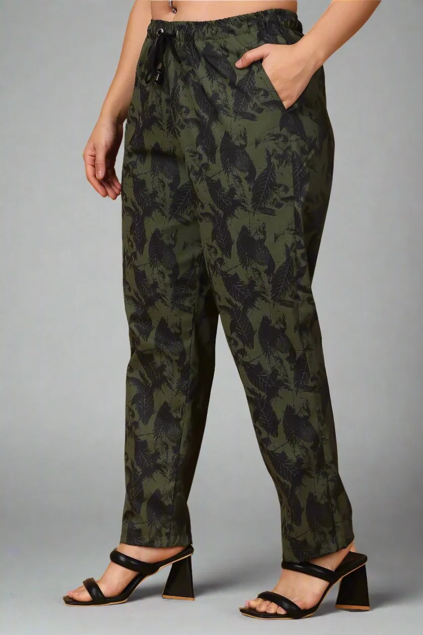 Army Green Cotton Lycra Pants