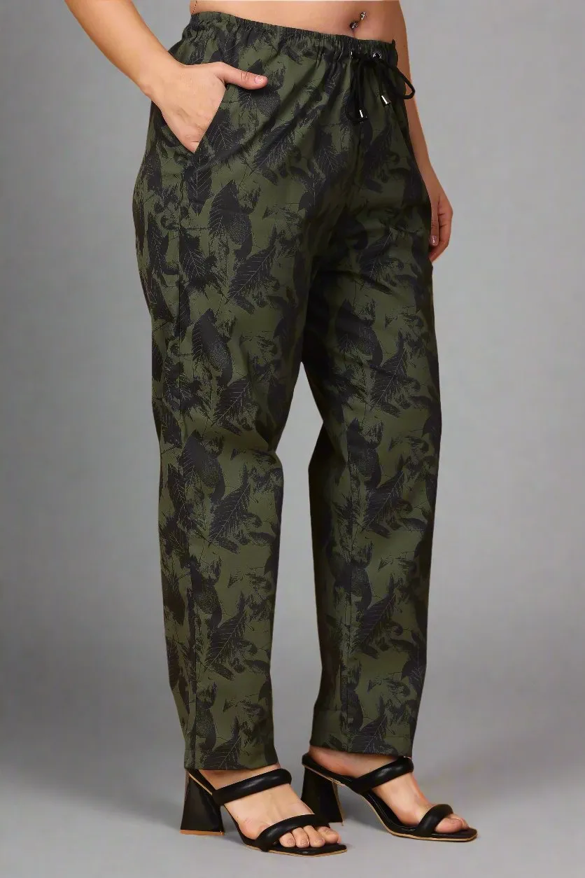 Army Green Cotton Lycra Pants