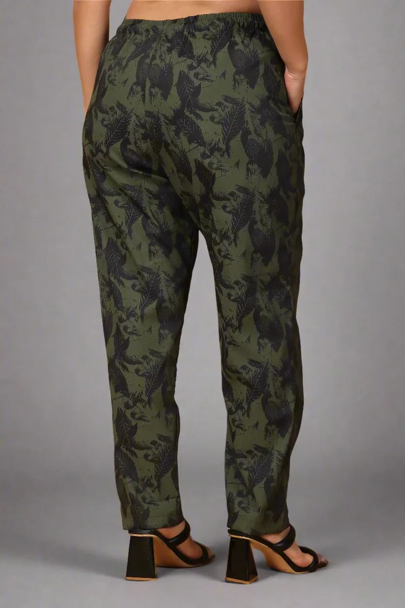 Army Green Cotton Lycra Pants