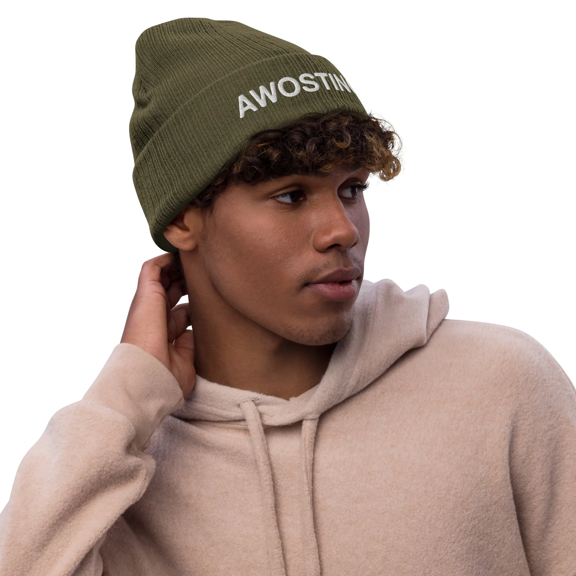 Awosting Embroidered Ribbed Knit Beanie