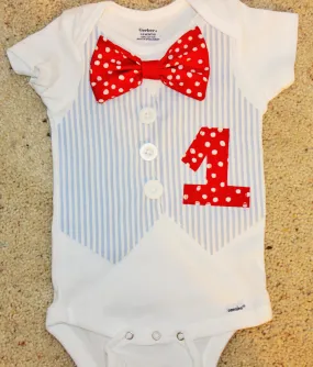 Baby boy / Toddler cake smash outfit - circus cake smash outfit Photo prop  White and Blue Stripes vest Red and White Poka Dot bowtie