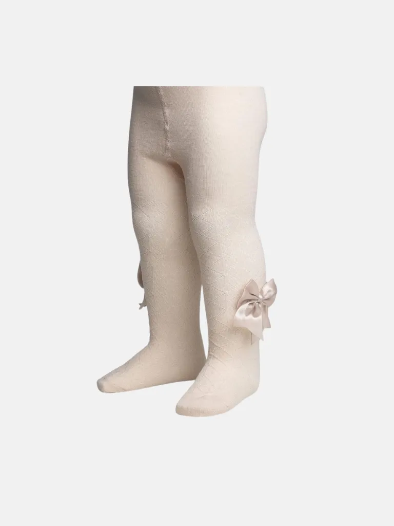 Baby Girl Heart Tights with Satin Bow -Champagne