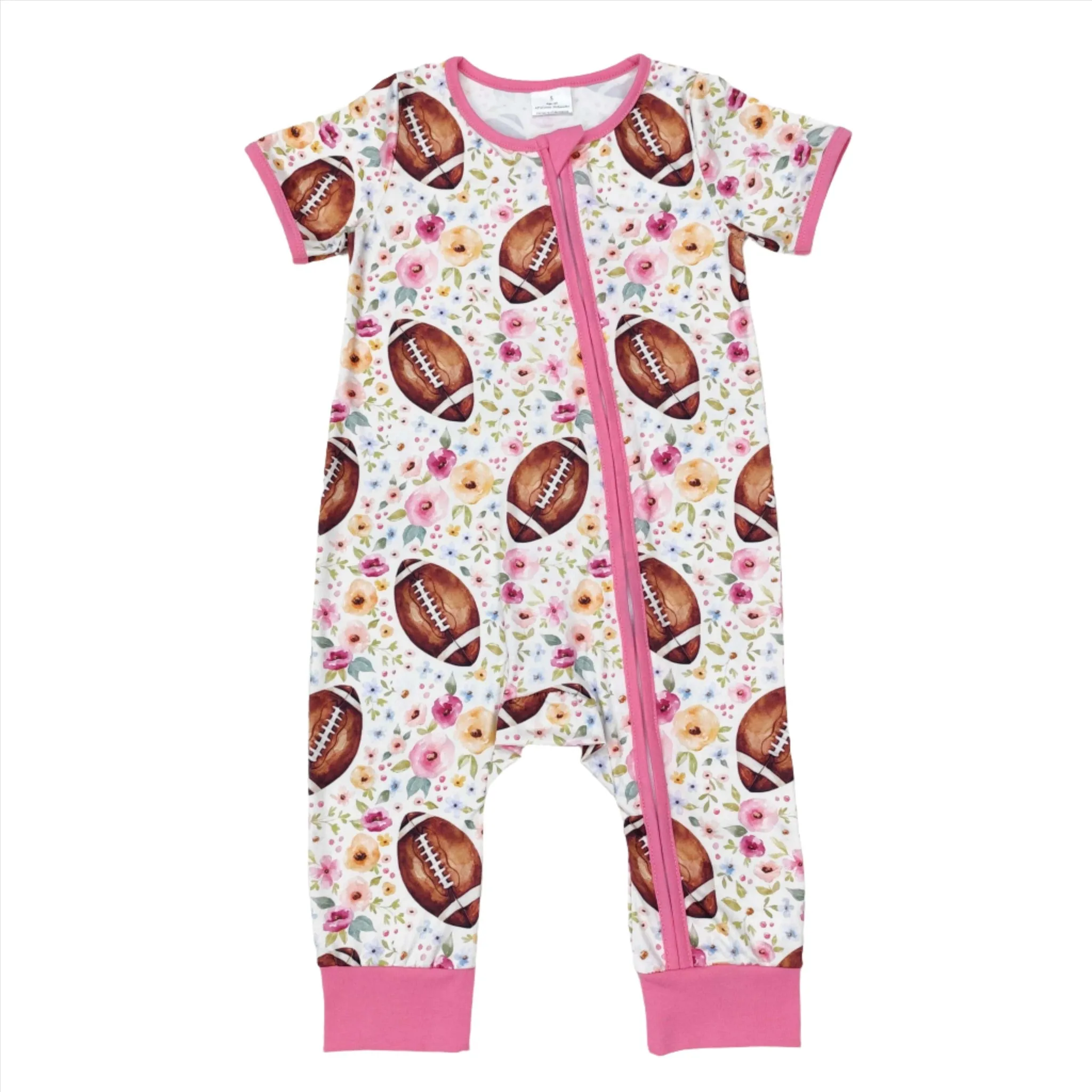 Baby Girls Floral Football Zip Romper Pink Layette