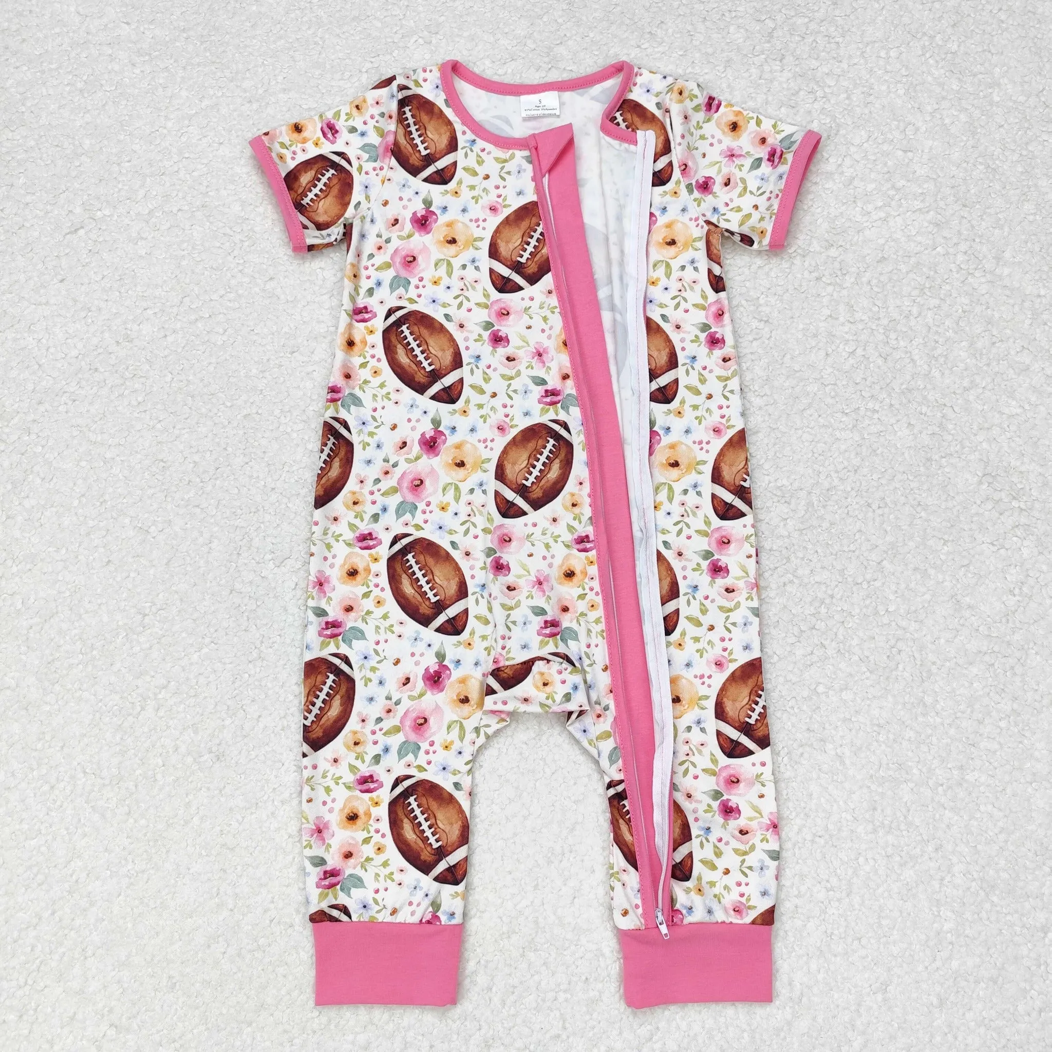 Baby Girls Floral Football Zip Romper Pink Layette