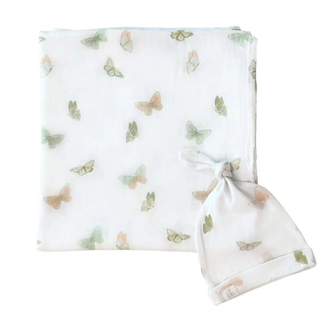 Bamboo Muslin Swaddle Blanket & Topknot Set - Baby Ballers