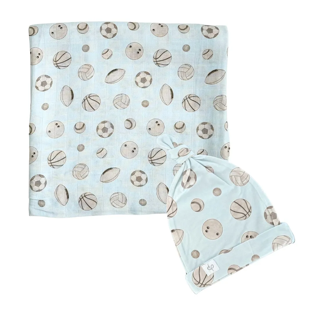 Bamboo Muslin Swaddle Blanket & Topknot Set - Baby Ballers