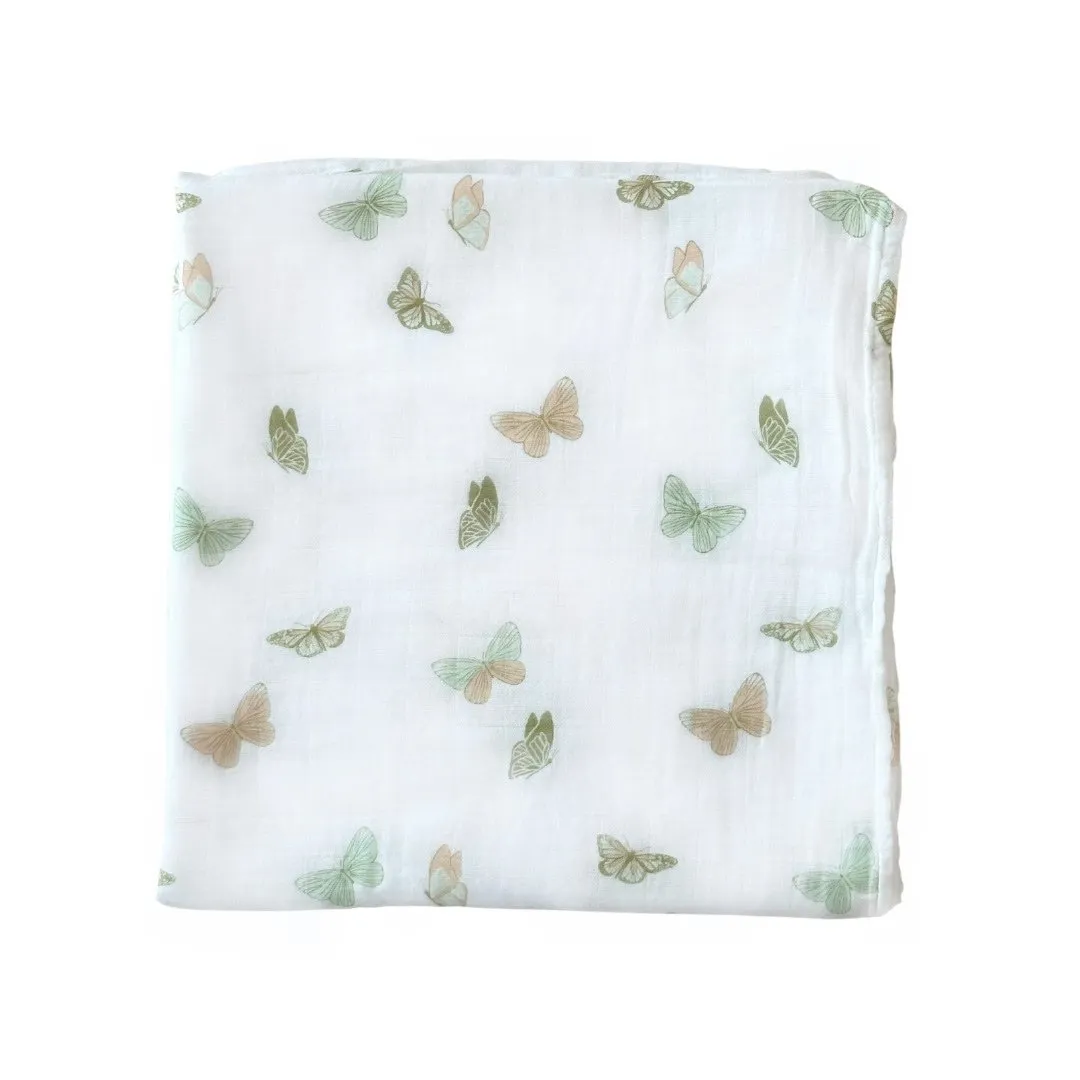 Bamboo Muslin Swaddle Blanket & Topknot Set - Butterflies