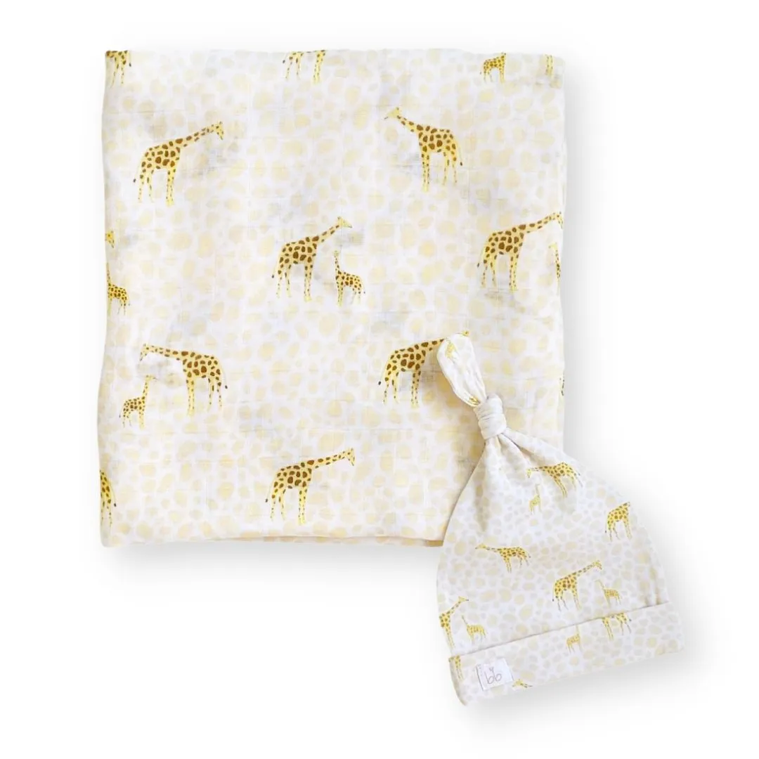 Bamboo Muslin Swaddle Blanket & Topknot Set - Butterflies