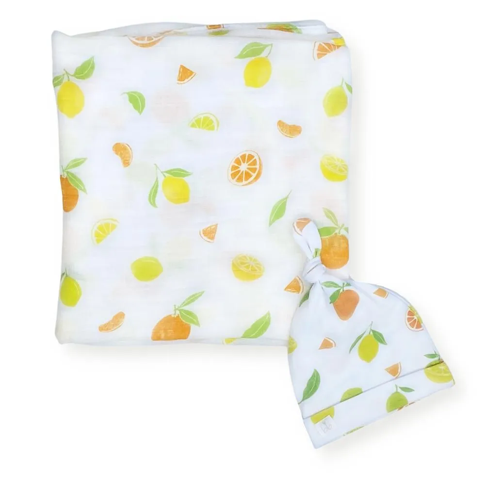 Bamboo Muslin Swaddle Blanket & Topknot Set - Under the Sea