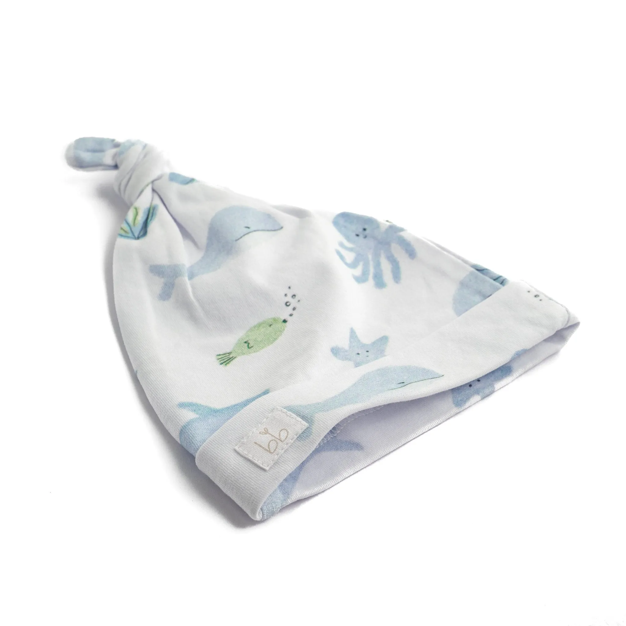 Bamboo Muslin Swaddle Blanket & Topknot Set - Under the Sea