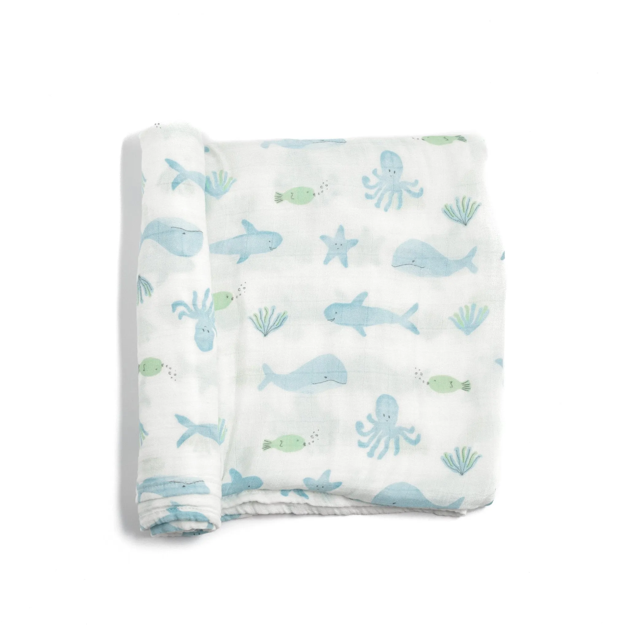 Bamboo Muslin Swaddle Blanket & Topknot Set - Under the Sea