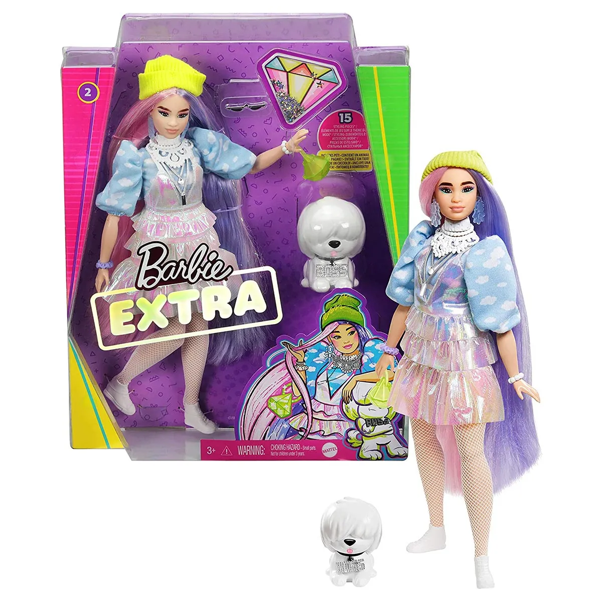 Barbie Extra Doll #2 in Shimmery Look with Pet Puppy