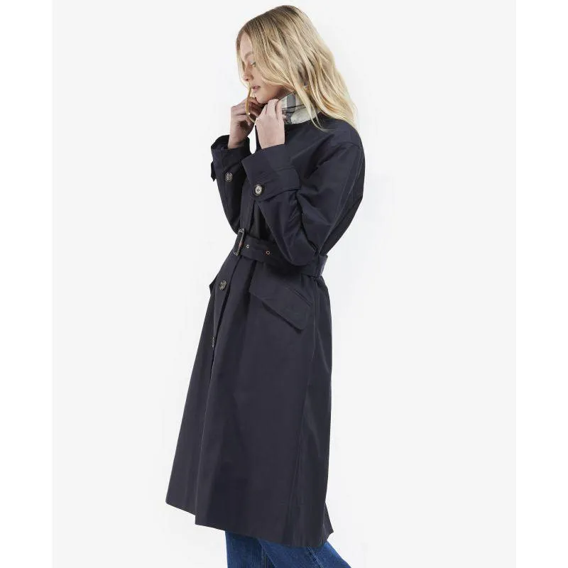 Barbour Opal Ladies Showerproof Trench - Midnight/Rosewood Tartan