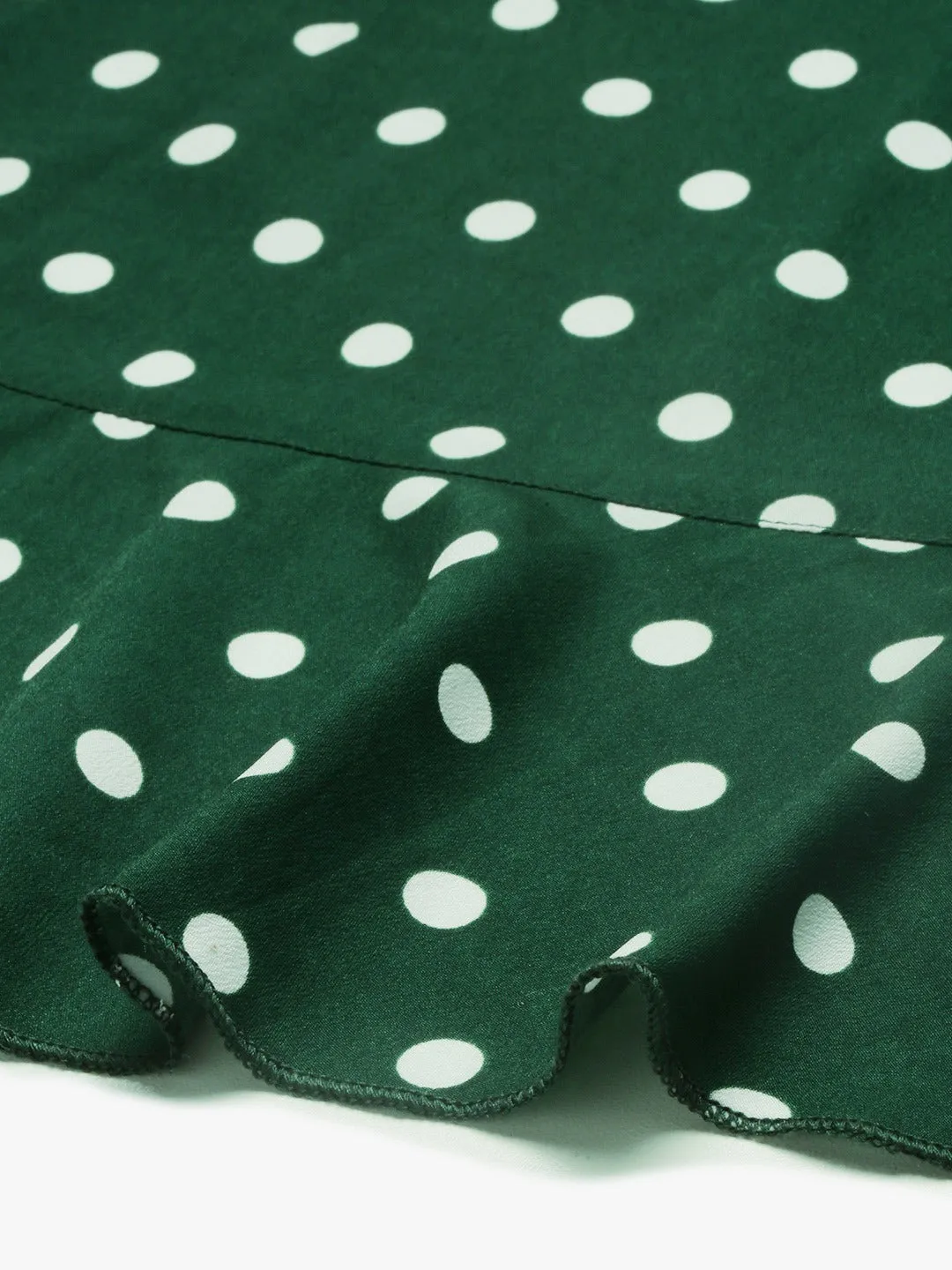 Berrylush Women Green Polka Dot Asymmetrical Hem Ruffled Wrap Skirt